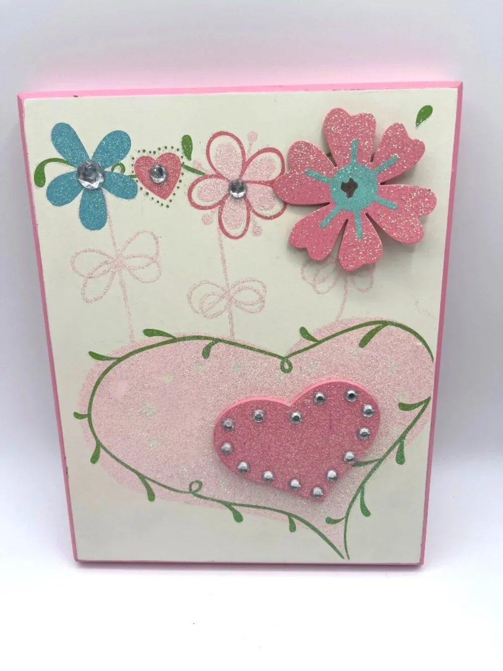 Pink Heart and Flowers Wooden Wall Art & Bird and Flower Canvas for Girls Room - Picture 2 of 9